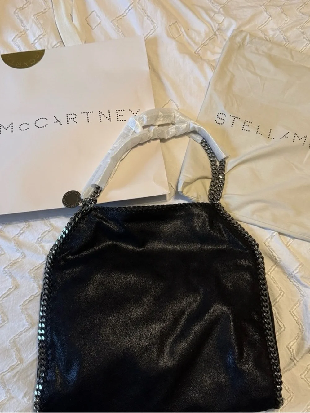 Stella McCartney Black Falabella Shoulder Bag with Chain Trim